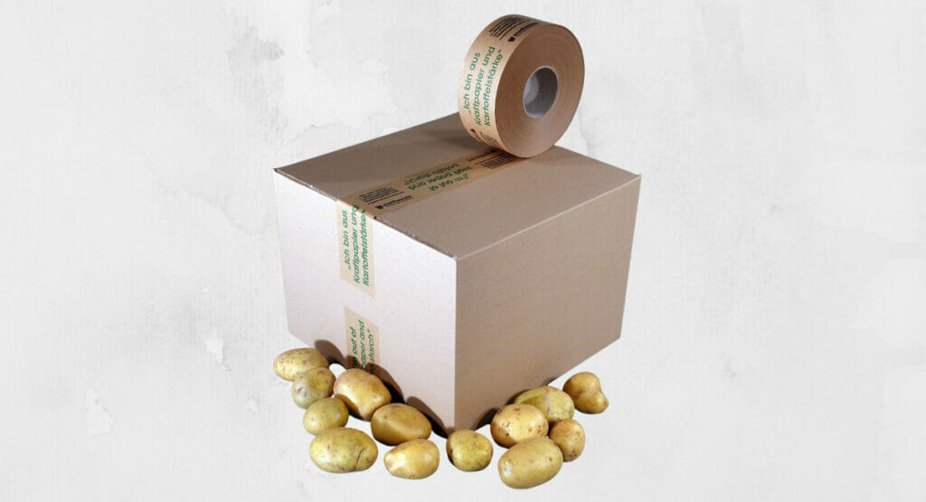 Die Klebebänder von Schümann aus Kartoffelstärke verschließen Pakete und Kartons sicher. 