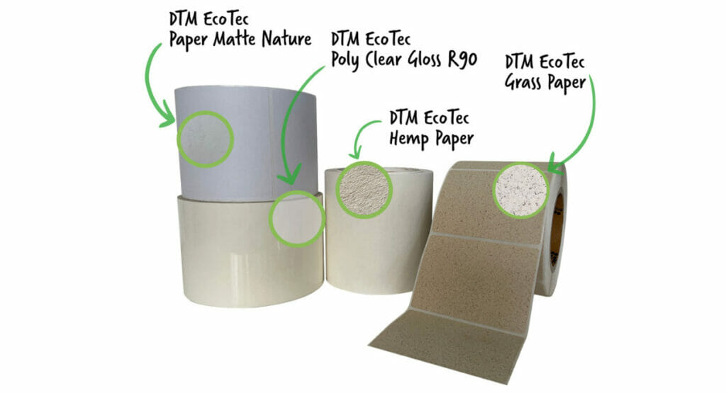 Die Etiketten aus der EcoTec Reihe von DTM Print setzen auch naturbelassene Fasern und recyceltes Material