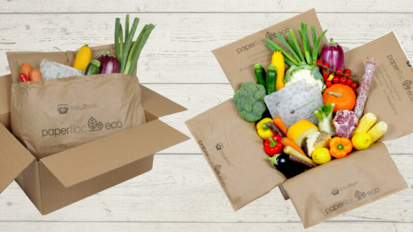 The carbon neutral paperfloc eco systems keep temperature sensitive products cold and can be disposed of completely with the waste paper. (Image: easy2cool GmbH)