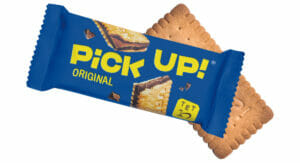 The "PiCK UP!" biscuit bar is protected from damage by the gentle handling of the robots during the packaging process.