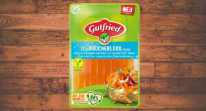 Der WieRÄUCHERLAXXvegan der Gutfried GmbH geht als veganes Produkt, aber auch mit der recyclingfähigen Verpackung von Südpack auf die Themen Nachhaltigkeit und Umweltbewusstsein ein.