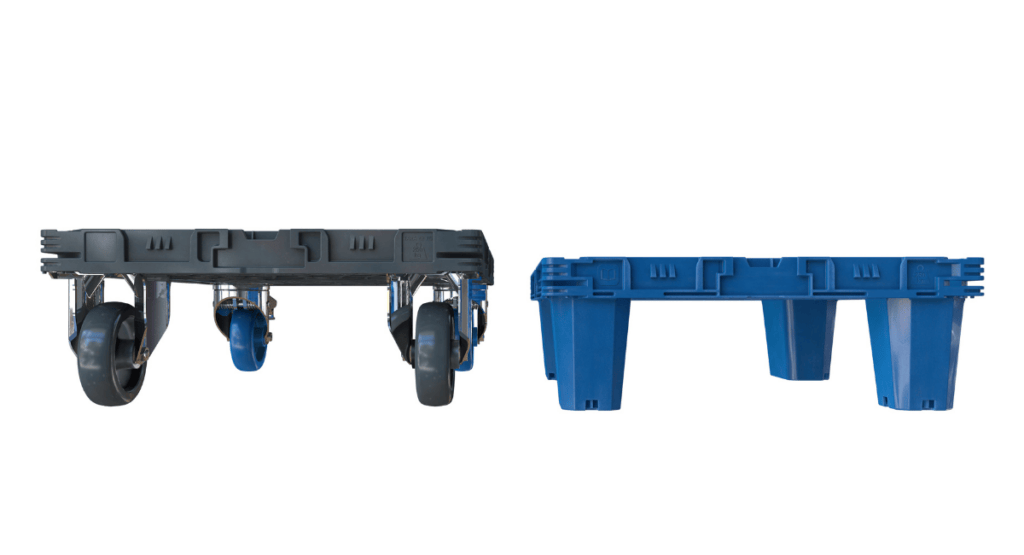 The Q+ display quarter pallet made of PCR material is available in both rollable and static versions.