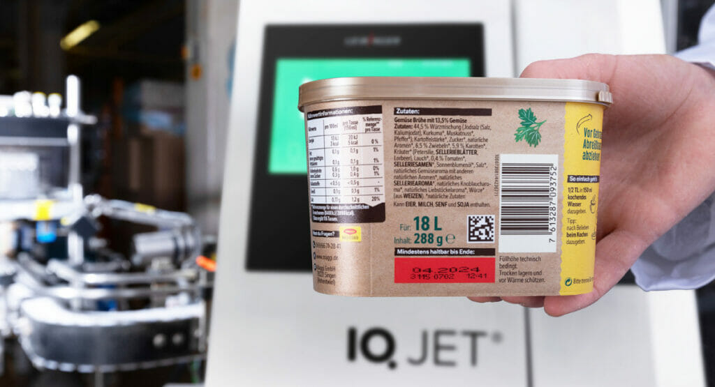 At Maggi, the IQJET is used for direct printing on the product. CJI printers are particularly suitable for printing best-before dates, codes and batch numbers.