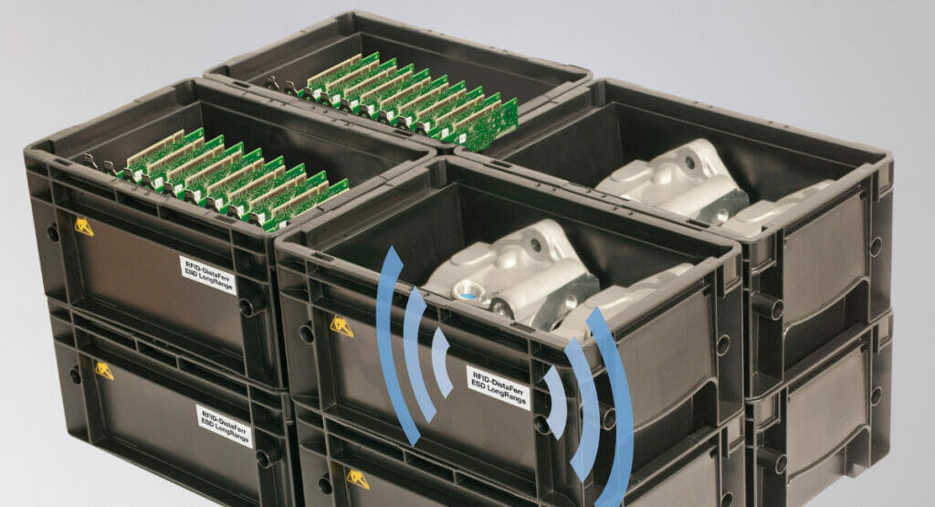 The RFID-DistaFerr ESD LongRange label was specially developed for use on containers made of ESD materials.