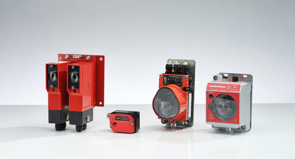 Several generations of the later optical data light barrier (series 78, 160, 200, 500).