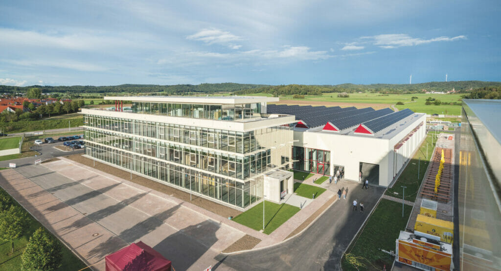 The new building complex, consisting of an office building and assembly hall