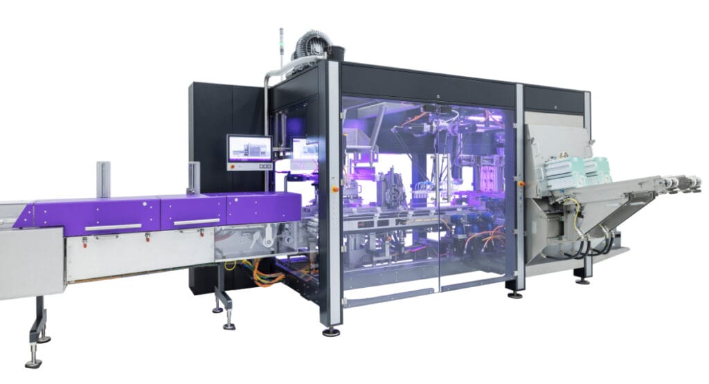 The space-saving CMT system can process up to 1,000 products per minute.