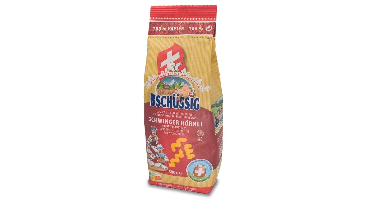 Bschüssig brand pasta is filled in bags made from 100 per cent paper.